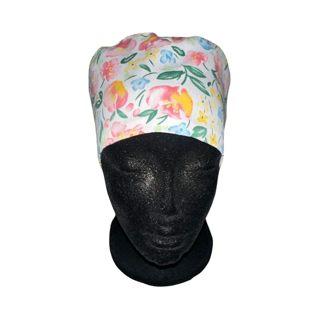 Satin Lined Ponytail Scrub Cap- Floral Garden