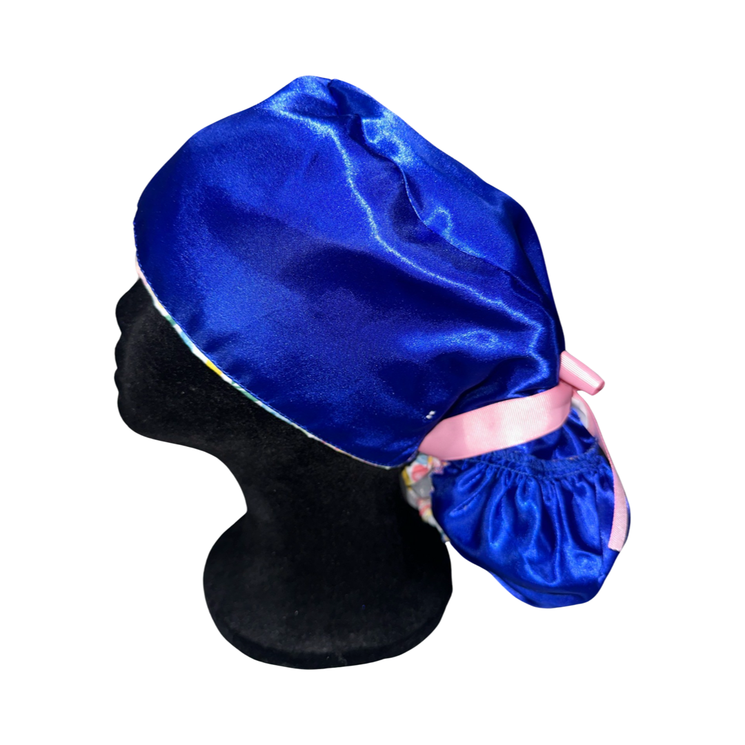 Satin Lined Ponytail Scrub Cap- Floral Garden