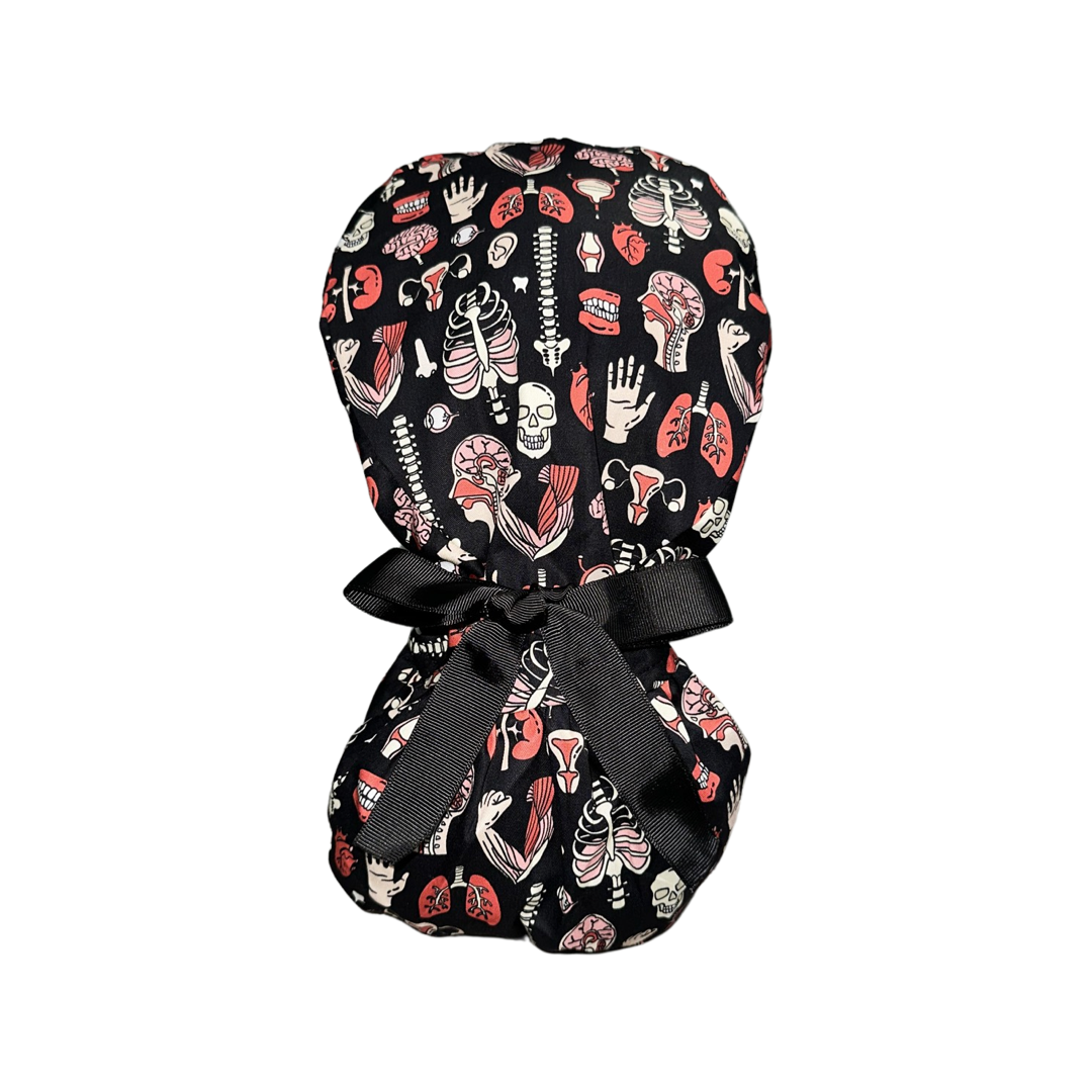 Satin Lined Ponytail Scrub Cap- Bones