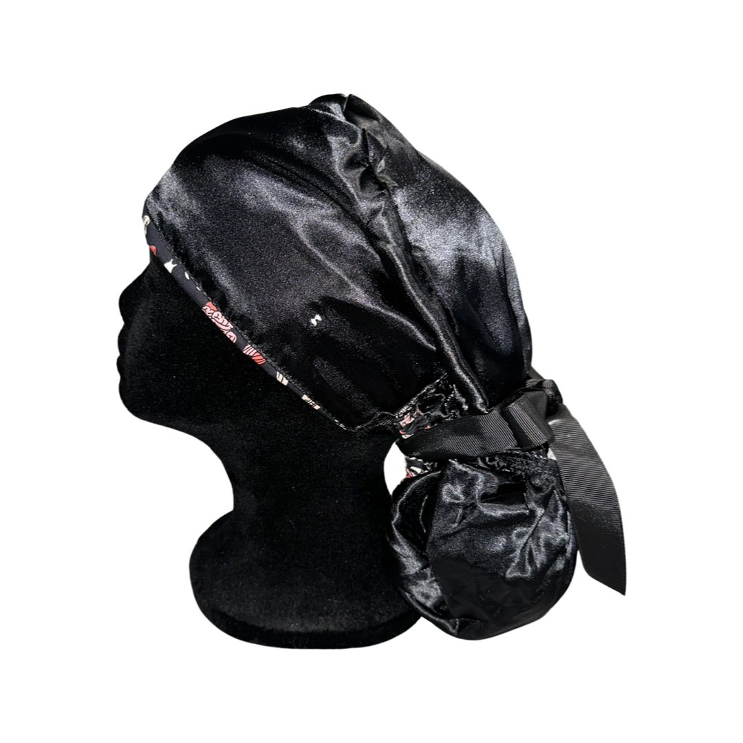 Satin Lined Ponytail Scrub Cap- Bones