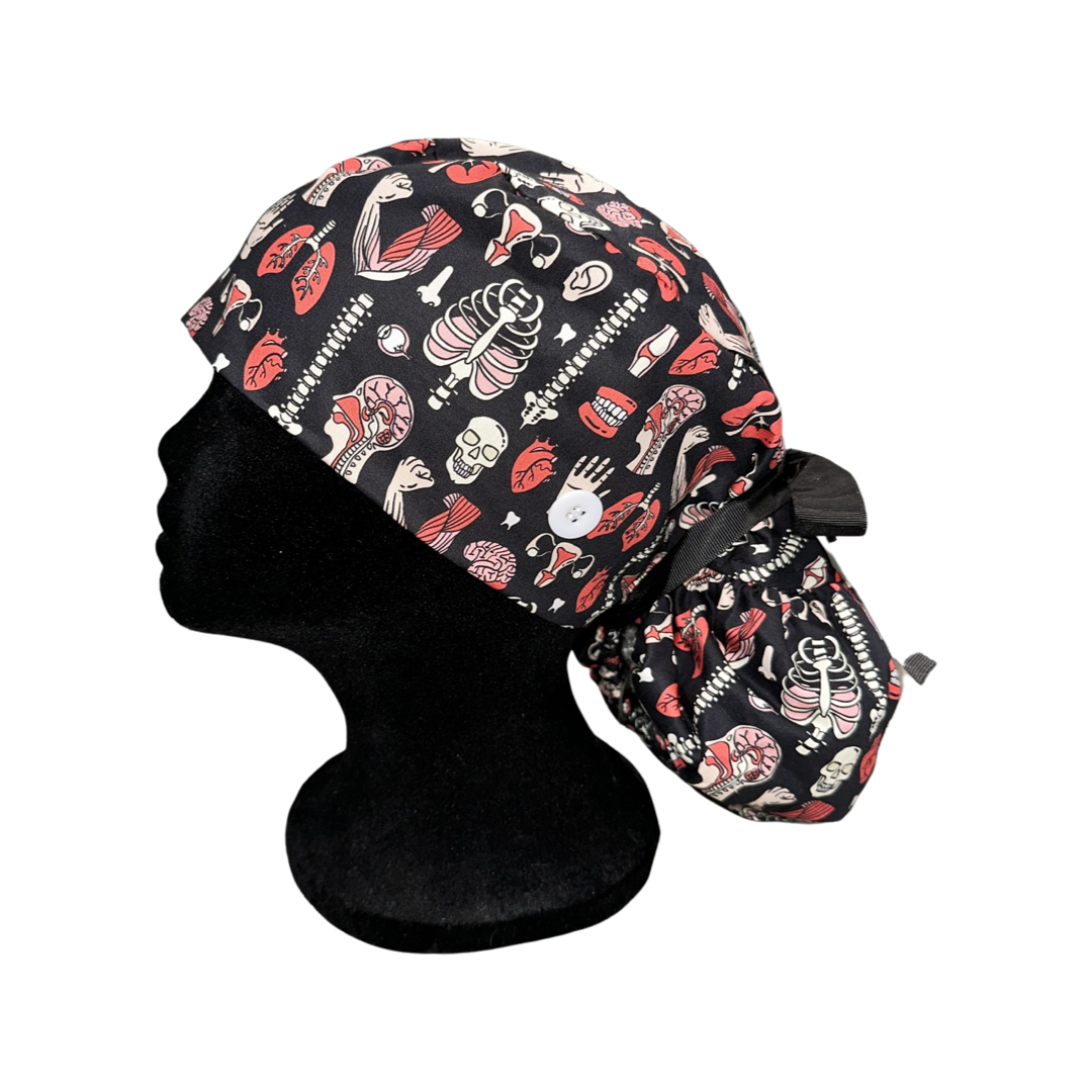 Satin Lined Ponytail Scrub Cap- Bones