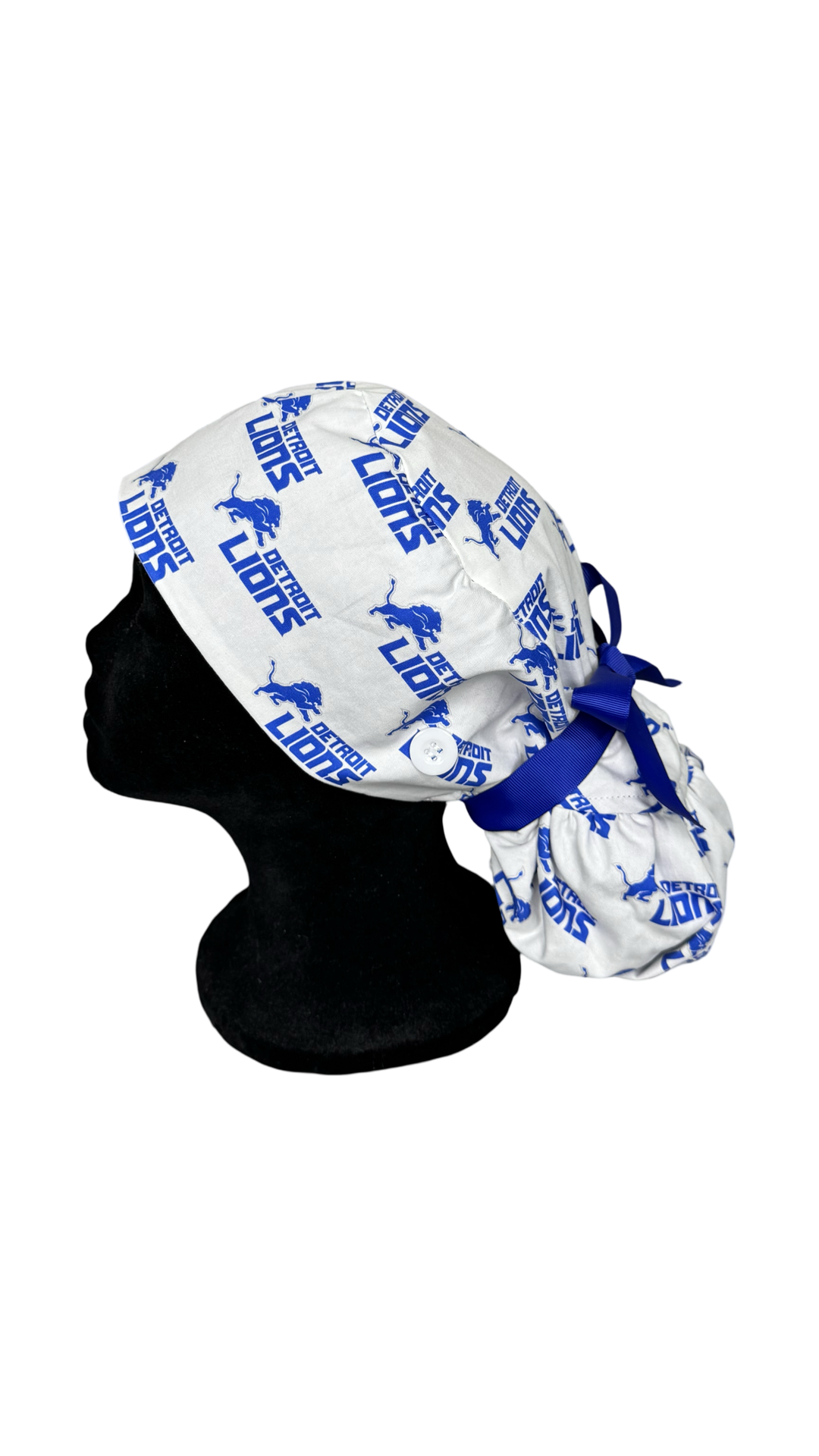 Satin Lined Ponytail Scrub Cap- Detroit Lions White