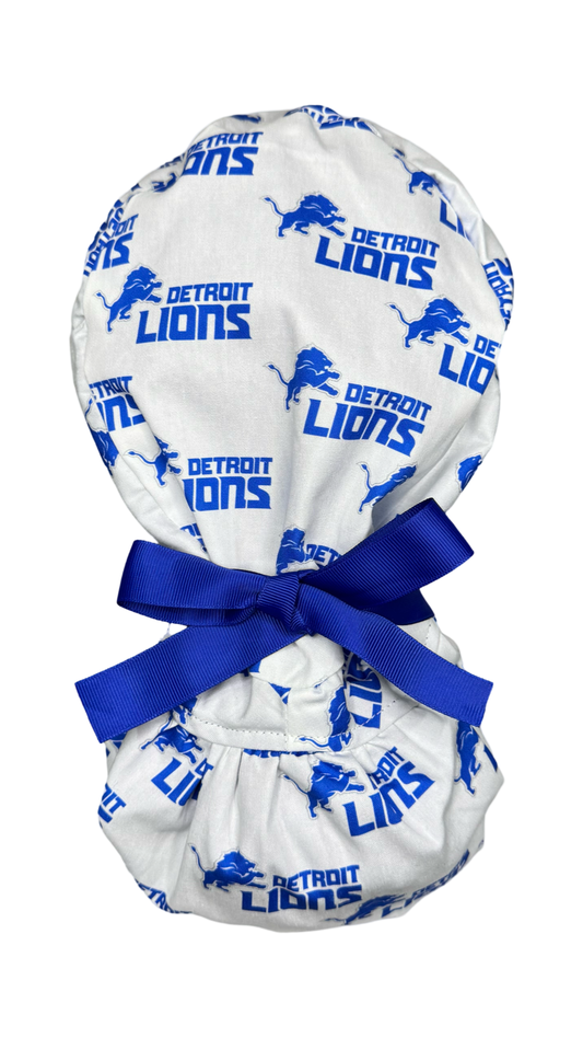 Satin Lined Ponytail Scrub Cap- Detroit Lions White