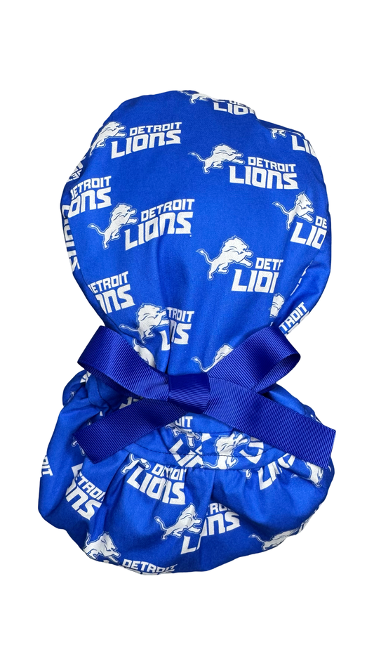 Satin Lined Ponytail Scrub Cap- Detroit Lions Blue