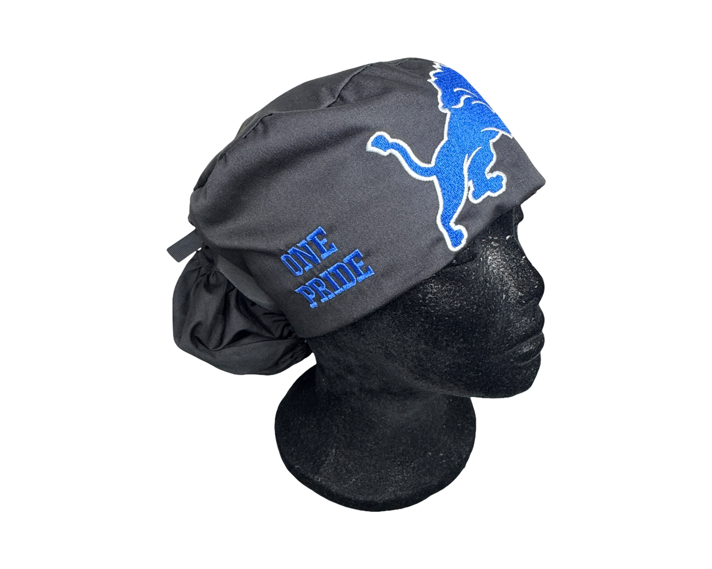 Detroit Lions Ponytail Satin Lined Scrub Cap- Embroidered Ponytail Cap