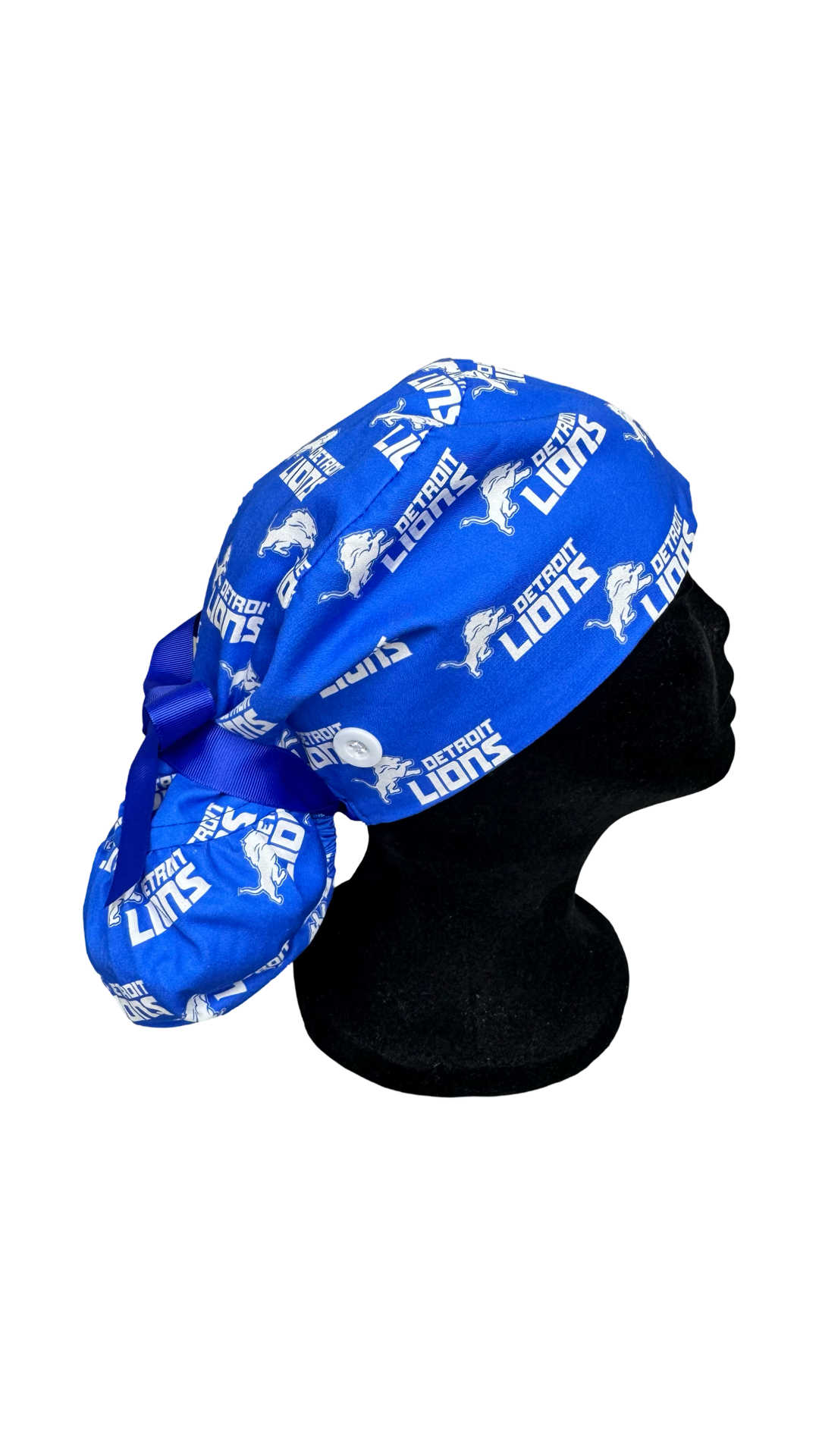 Satin Lined Ponytail Scrub Cap- Detroit Lions Blue