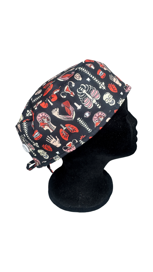 Men's Satin Lined Tie Back Scrub Cap- Anatomy