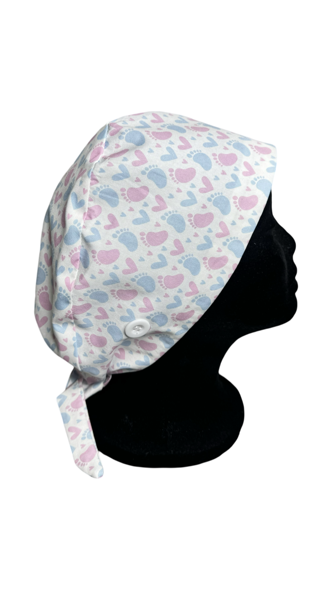 Satin Lined Tieback Scrub Cap-Footprints of Love