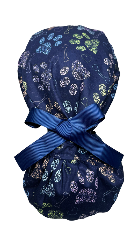 Satin Lined Ponytail Scrub Cap-Pawfect Harmony