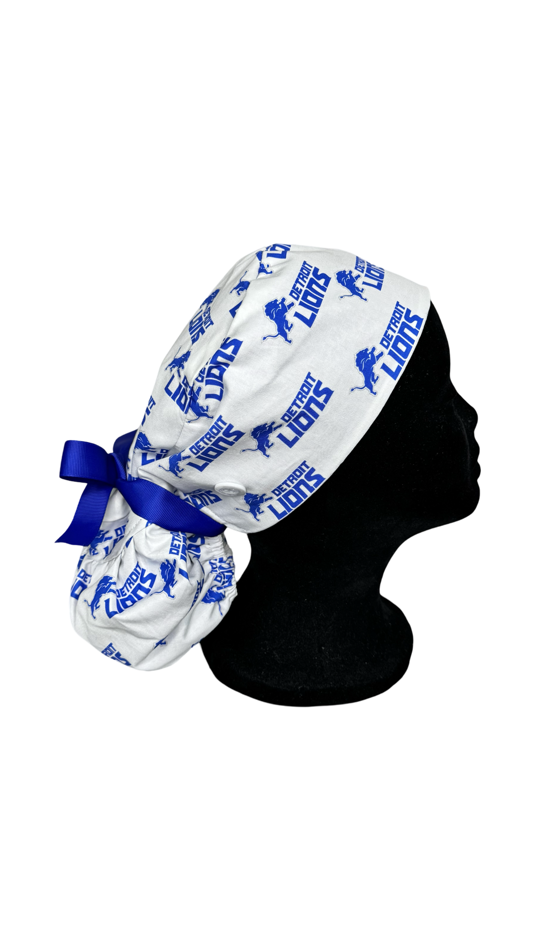 Satin Lined Ponytail Scrub Cap- Detroit Lions White